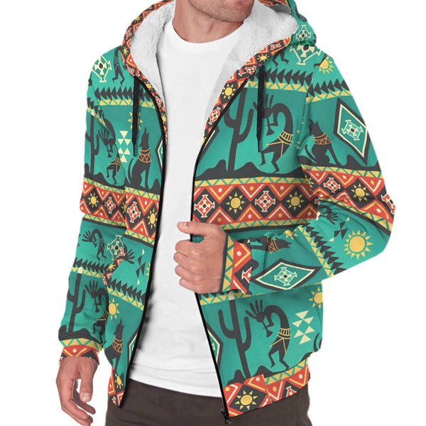 Kokopelli Myth Green Native American Sherpa Hoodie - Image 4