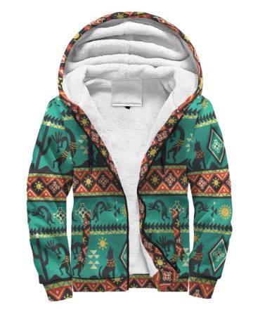 Kokopelli Myth Green Native American Sherpa Hoodie