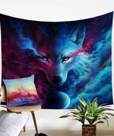 Light And Dark Wolf Printed Tapestry