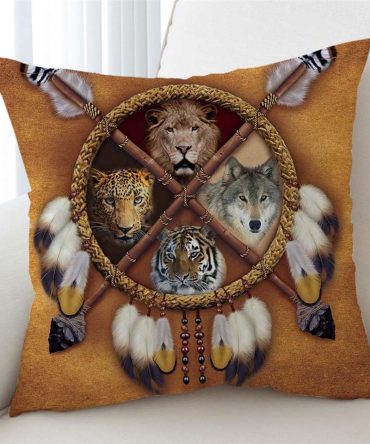Lion Tiger Leopard Dreamcatcher Native American Pillow Cover