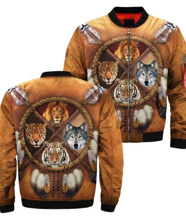 Lion Tiger Wolf Native Dreamcatcher Bomber Jacket