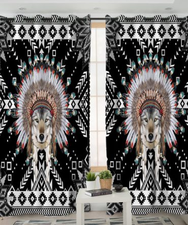 Wolf Pattern Black Native American Living Room Curtain