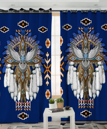 Pattern Blue Headdress Native American Living Room Curtain