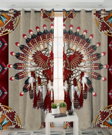 Pattern Red Headdress Native American Living Room Curtain