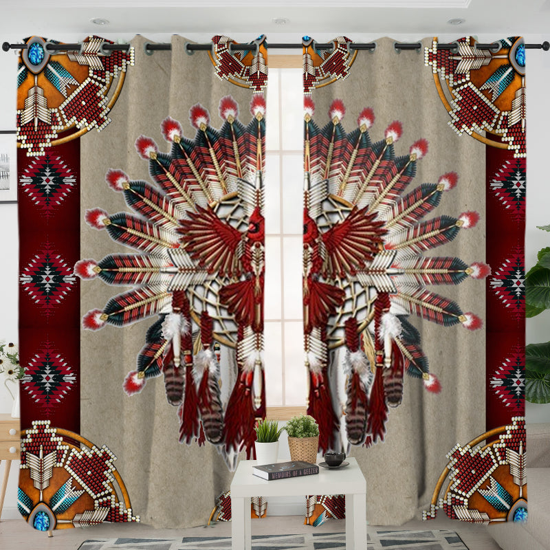 Pattern Red Headdress Native American Living Room Curtain