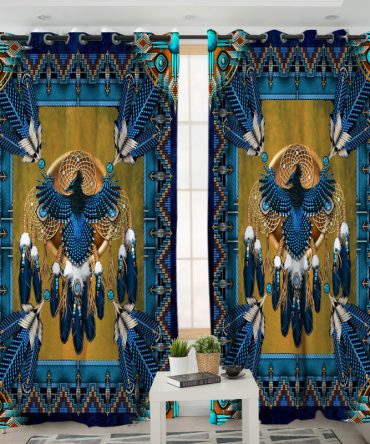 Blue Thunderbird Mandala Native American Living Room Curtain