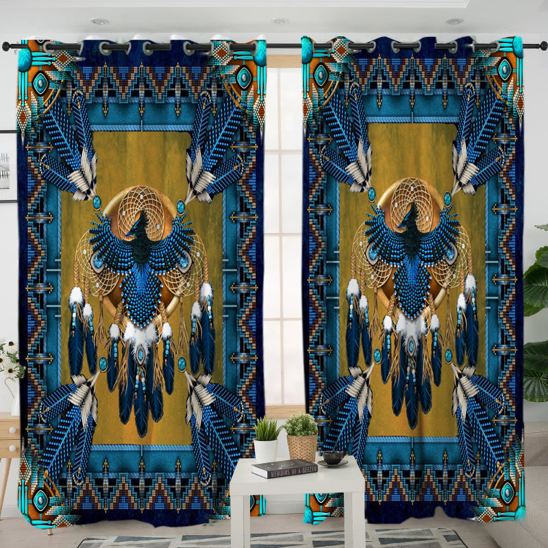 Blue Thunderbird Mandala Native American Living Room Curtain