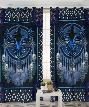 Blue Thunderbird Mandala Native American Living Room Curtain