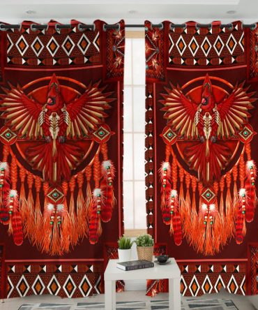 Red Thunderbird Mandala Native American Living Room Curtain