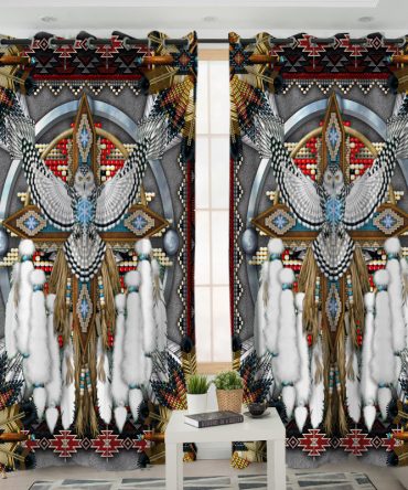 Gray Thunderbird Mandala Native American Living Room Curtain