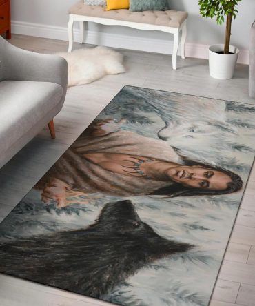 Man And Wolf Native American Area Rug