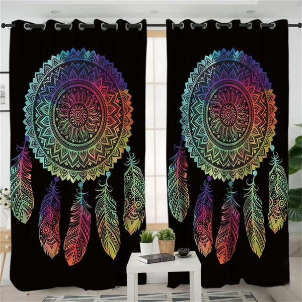 Mandala Dreamcatcher Colored Feathers Living Room Curtains - Image 3