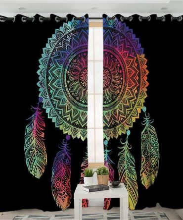 Mandala Dreamcatcher Colored Feathers Living Room Curtains