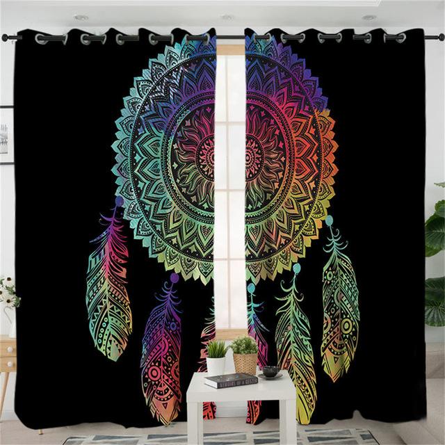 Mandala Dreamcatcher Colored Feathers Living Room Curtains