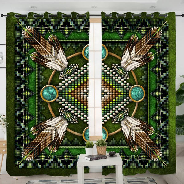 Mandala Green Native American Living Room Curtain - Image 2