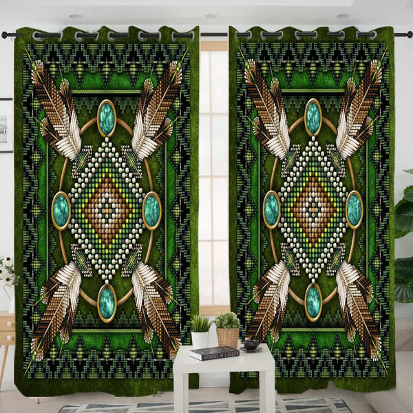Mandala Green Native American Living Room Curtain - Image 3