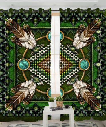 Mandala Green Native American Living Room Curtain