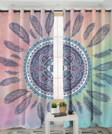 Mandala Pink and Blue Native American Design Window Living Room Curtain