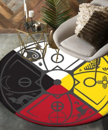 Medicine Wheel Yin Yang Wolf Native American Design Round Carpet