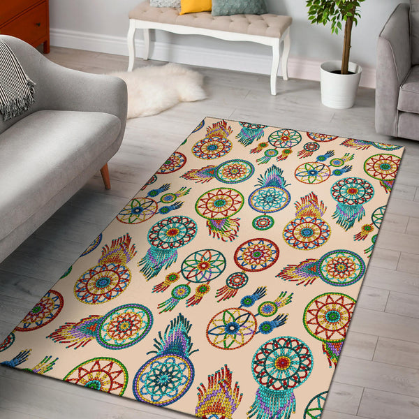 Mini Colorful Dreamcatchers Cream Native American Area Rug - Image 2