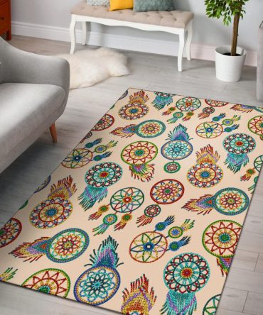 Mini Colorful Dreamcatchers Cream Native American Area Rug