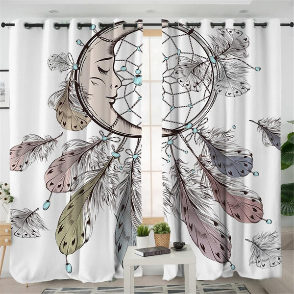 Moon Dreamcatcher Feathers Native American Design Window Living Room Curtain - Image 2