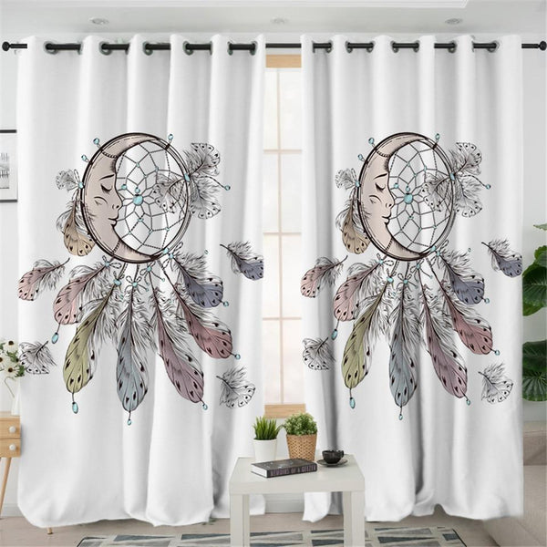 Moon Dreamcatcher Feathers Native American Design Window Living Room Curtain - Image 3