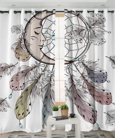 Moon Dreamcatcher Feathers Native American Design Window Living Room Curtain