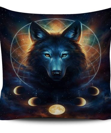 Moon Eclipse And Wolf Native American Pillow Cover