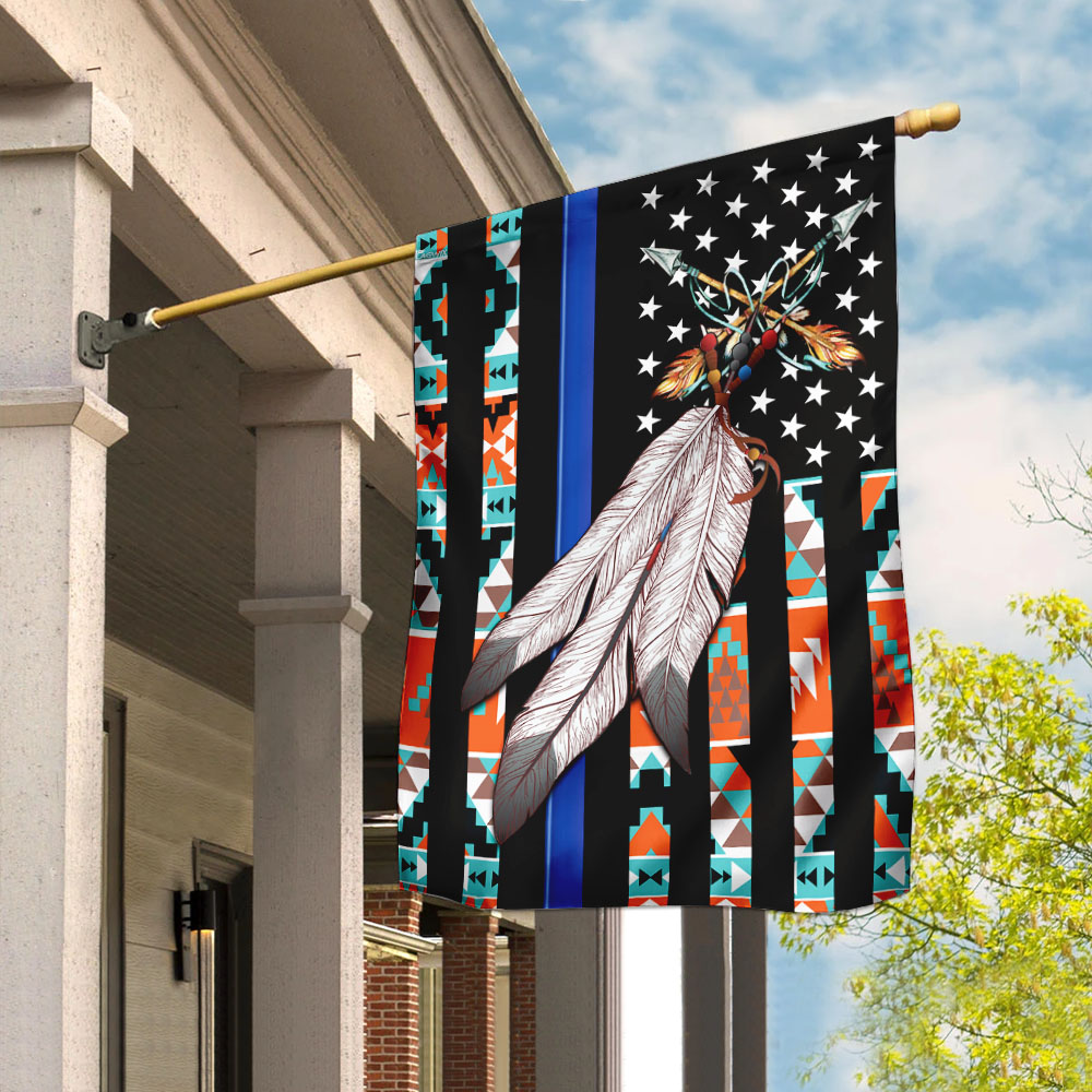 Native American - Back The Blue Flag