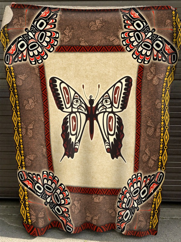 Native American Butterfly Symbols Fleece Blanket
