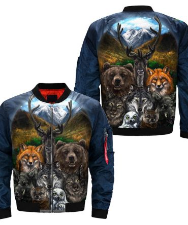 Native American Clothing Bear Wolf Owl Bomber Jacket