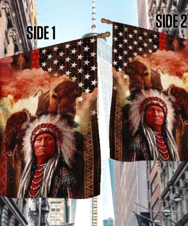Native American Flag Bison Cows