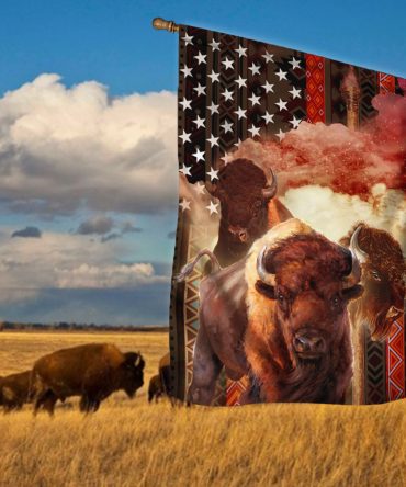 Native American Flag Bison Cows