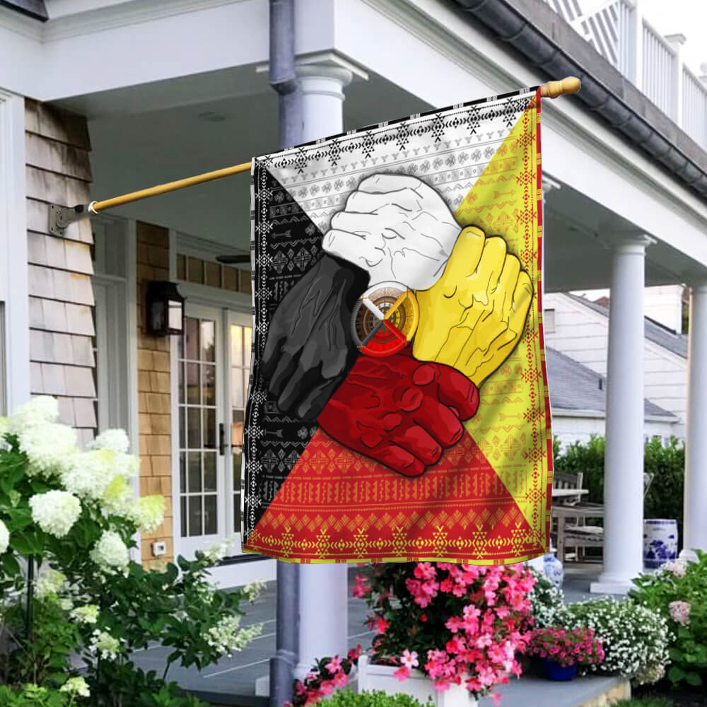 Native American Flag Hand Together Flag