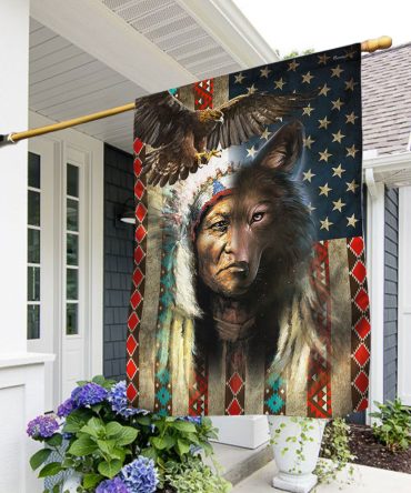 Native American Flag Spirit Wolf & Indian Chief