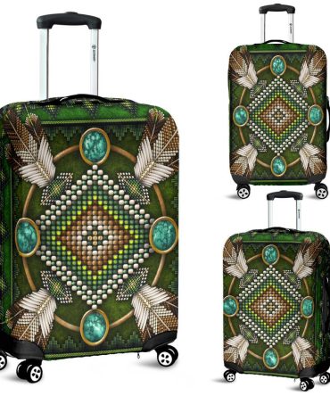 Native American Green Mandala Pattern Blue Luggage Covers
