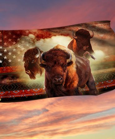 Native American Grommet Flag Bison Cows