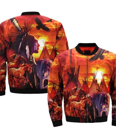 Native American Indian Wolf Eagle House Bomber Jacket