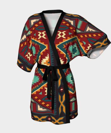 Native American Red Pattern Kimono Robe - Women
