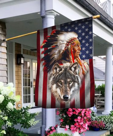 Native American With Wolf Flag