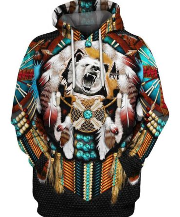 Native Bear Motifs 3D Indian Hoodie