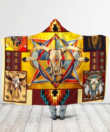 Native Buffalo Pattern Hooded Blanket