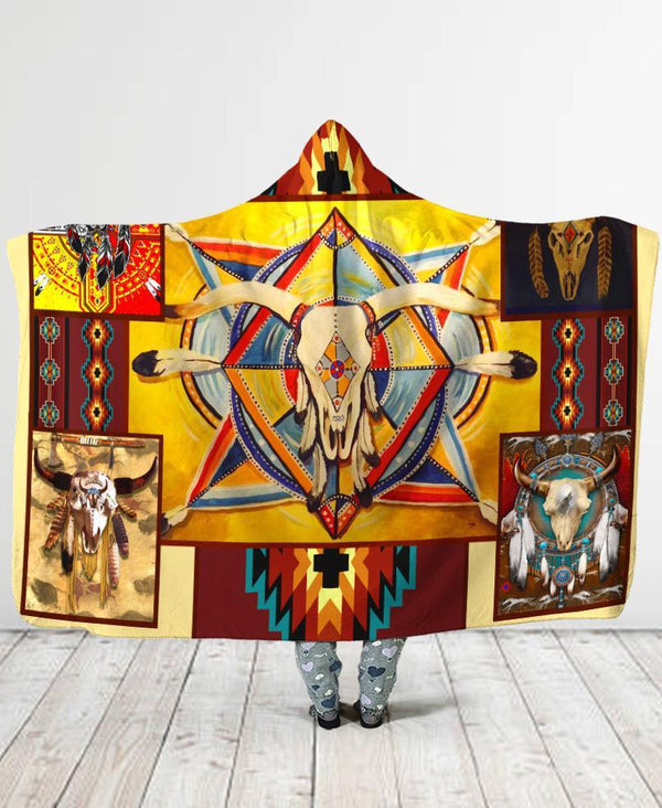 Native Buffalo Pattern Hooded Blanket