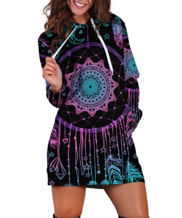 Native Dream Pattern Hoodie Dress