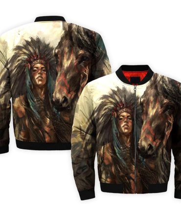 Native Girl With Horse Bomber Jacket