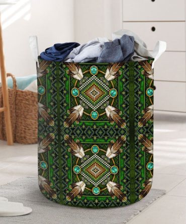 Native Green Pattern Laundry Basket