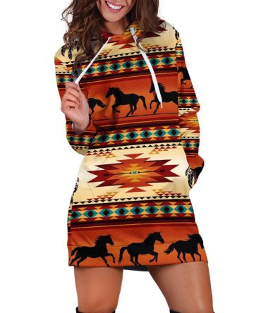Native American Horse Pattern Hoodie Dress