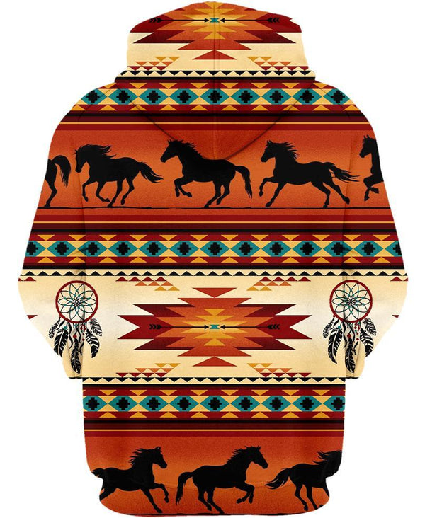 Native Horse Pattern 3D Design Hoodie - Image 3