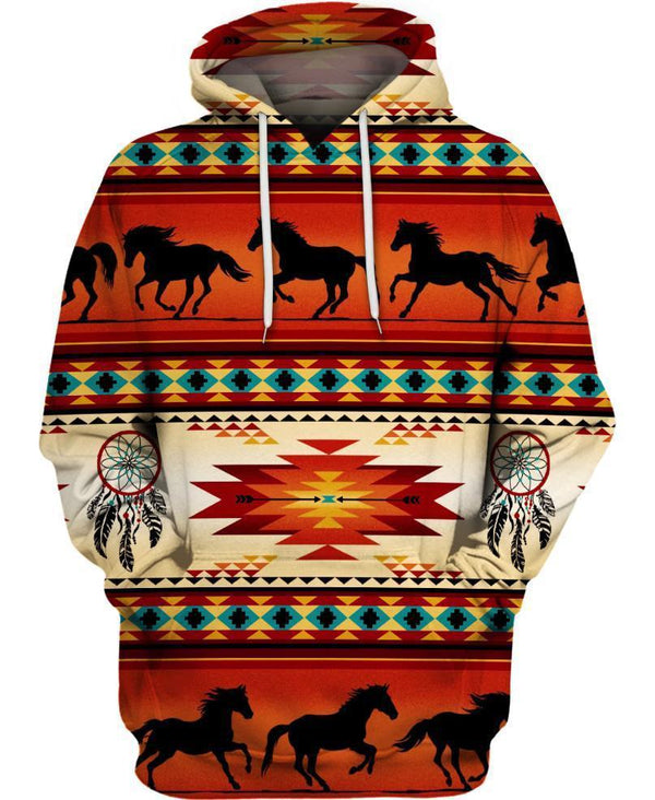 Native Horse Pattern 3D Design Hoodie